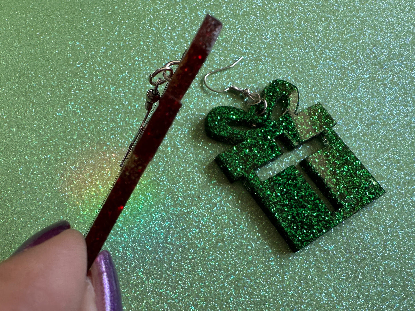 Glittery Christmas Present Earrings: Laser Cut Acrylic Presents, Xmas, X-mas, Sparkly Shiny Gift, Birthday, Gifts for Her/Him/Them