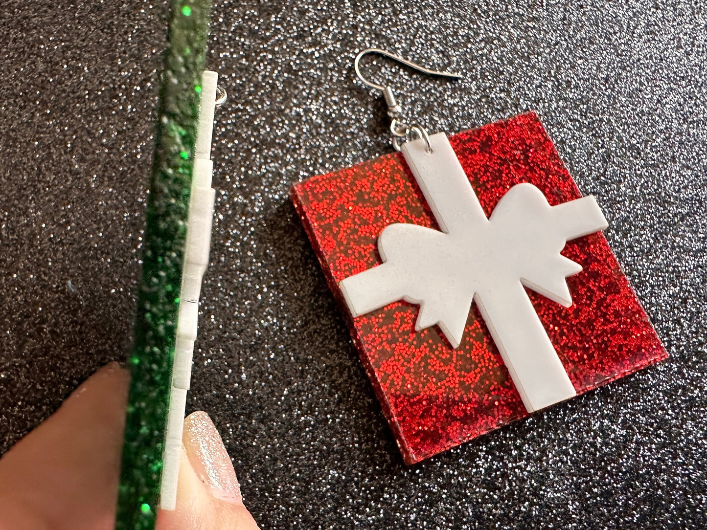 Glittery Christmas Present Earrings: Laser Cut Acrylic Presents, Xmas, X-mas, Sparkly Shiny Gift, Birthday, Gifts for Her/Him/Them