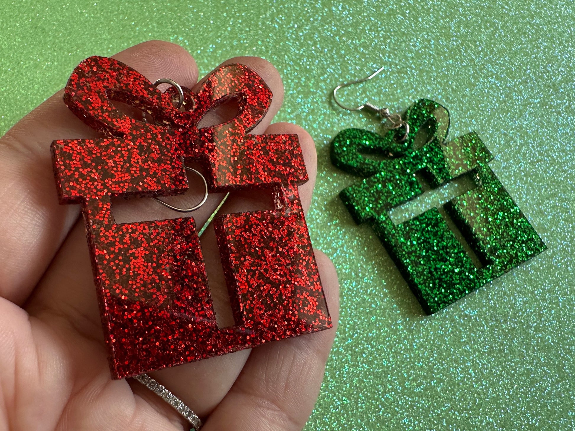 Glittery Christmas Present Earrings: Laser Cut Acrylic Presents, Xmas, X-mas, Sparkly Shiny Gift, Birthday, Gifts for Her/Him/Them