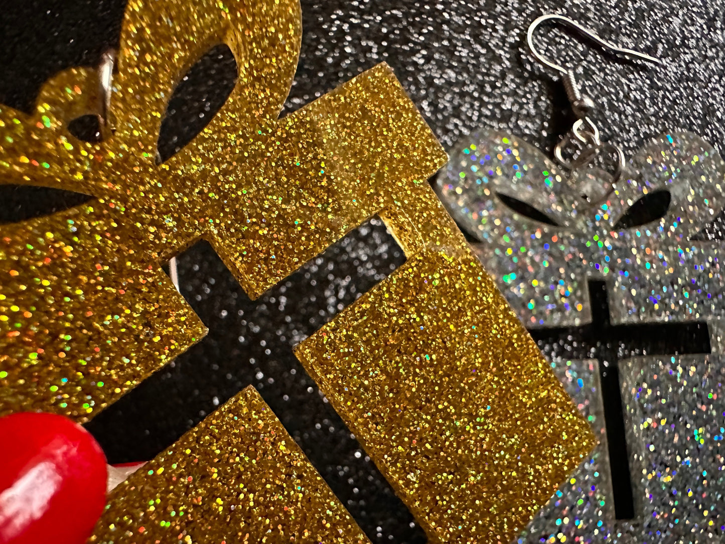 Glittery Christmas Present Earrings: Laser Cut Acrylic Presents, Xmas, X-mas, Sparkly Shiny Gift, Birthday, Gifts for Her/Him/Them