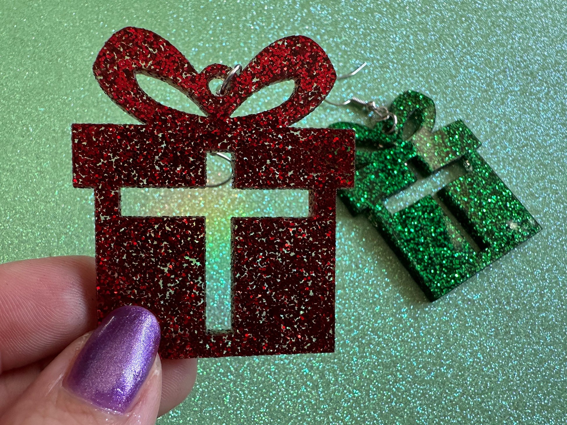 Glittery Christmas Present Earrings: Laser Cut Acrylic Presents, Xmas, X-mas, Sparkly Shiny Gift, Birthday, Gifts for Her/Him/Them