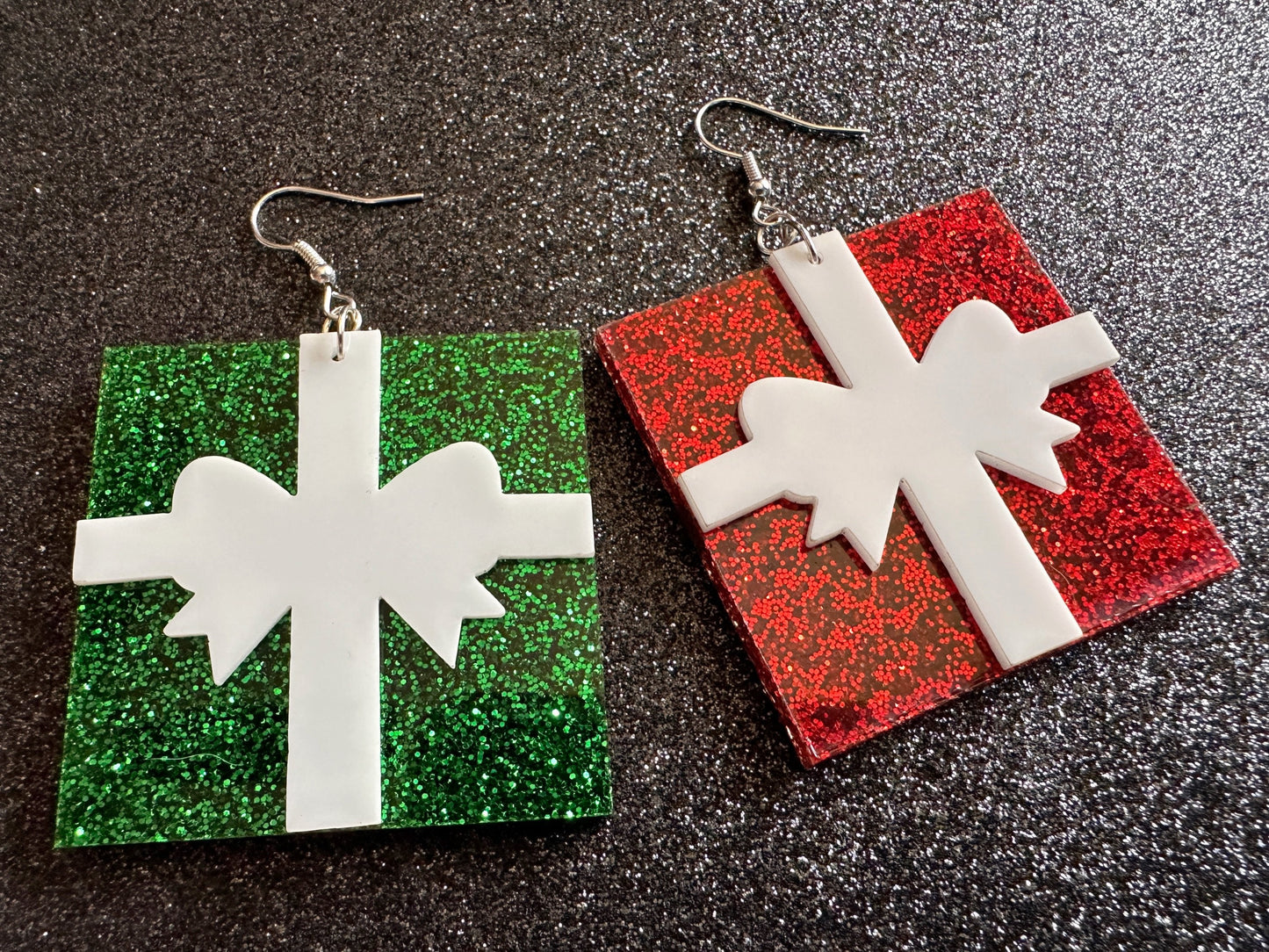 Glittery Christmas Present Earrings: Laser Cut Acrylic Presents, Xmas, X-mas, Sparkly Shiny Gift, Birthday, Gifts for Her/Him/Them