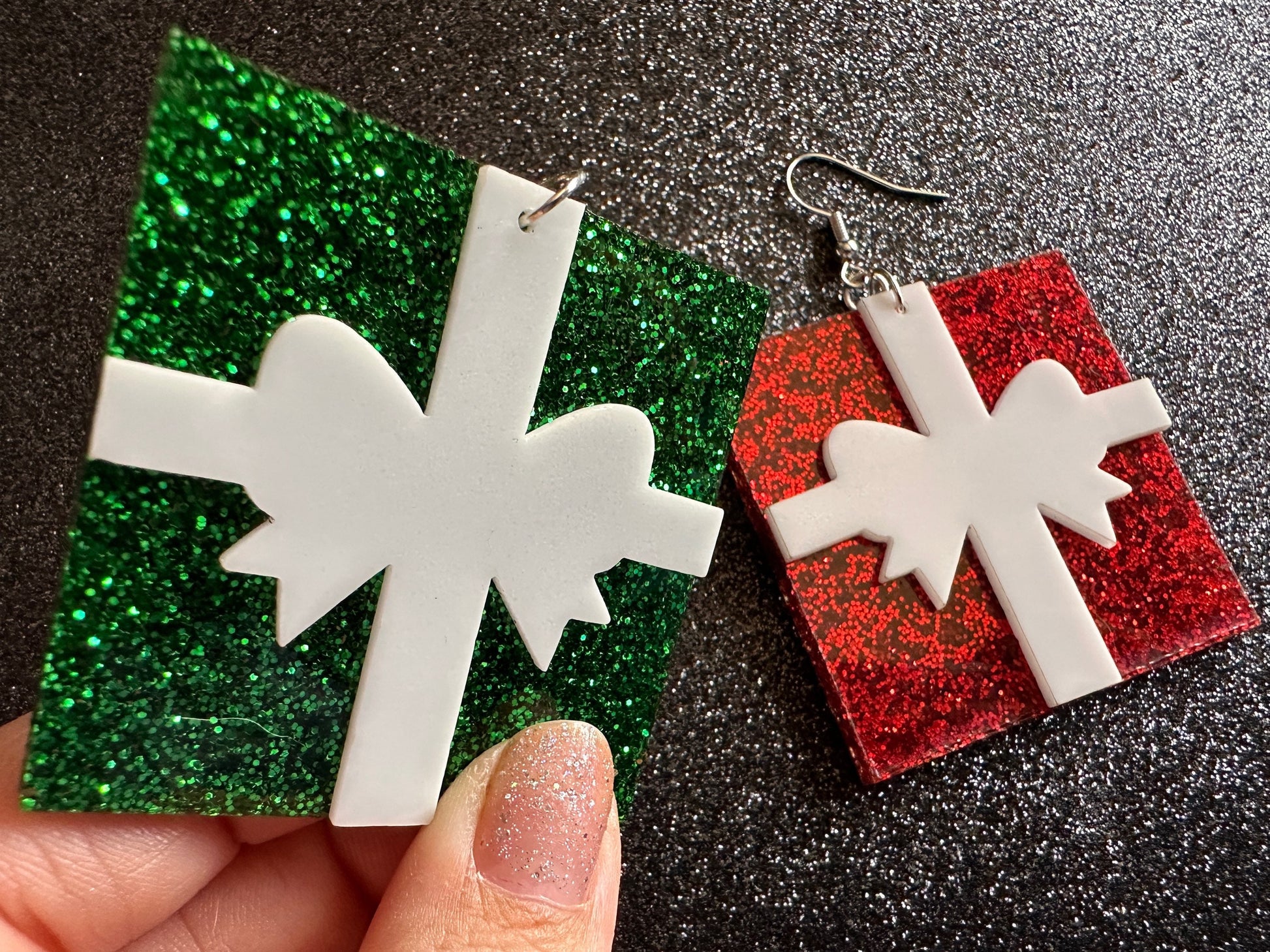 Glittery Christmas Present Earrings: Laser Cut Acrylic Presents, Xmas, X-mas, Sparkly Shiny Gift, Birthday, Gifts for Her/Him/Them