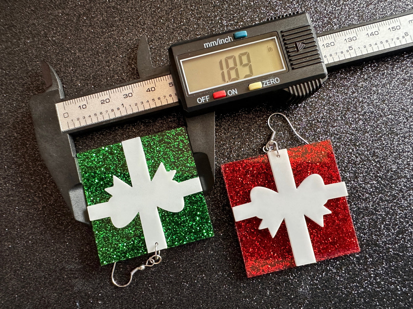Glittery Christmas Present Earrings: Laser Cut Acrylic Presents, Xmas, X-mas, Sparkly Shiny Gift, Birthday, Gifts for Her/Him/Them