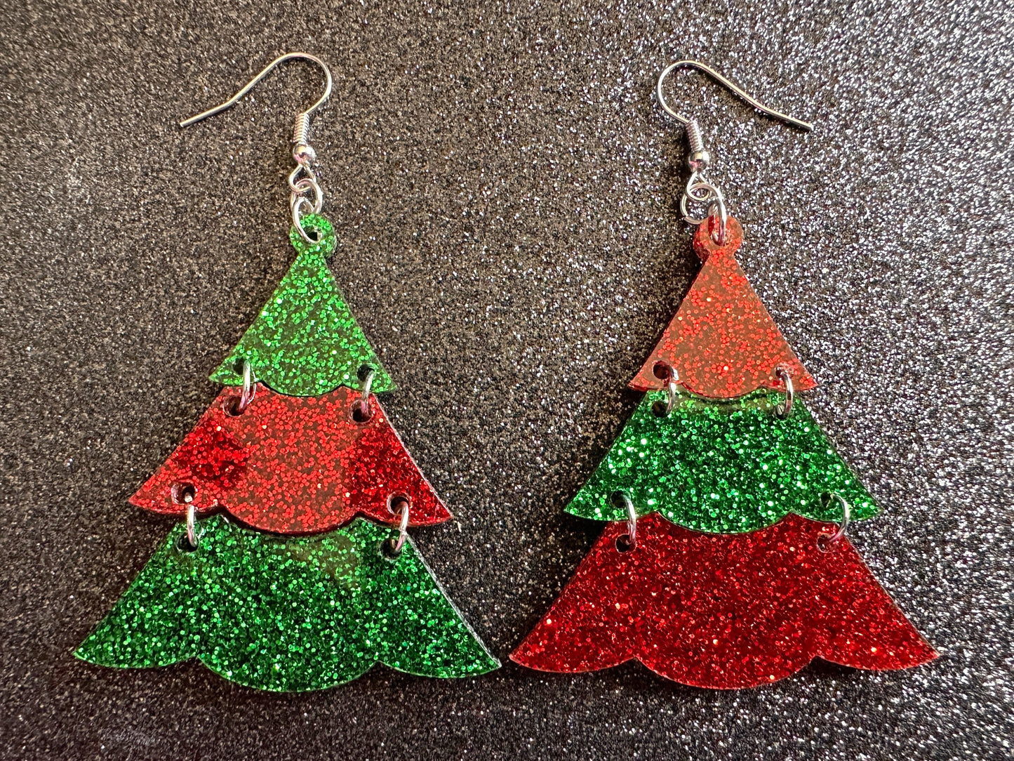 Glittery Christmas Tree Earrings: Laser Cut Acrylic Trees, Green Earrings, Xmas, Winter, Best Gifts for Her/Him/Them