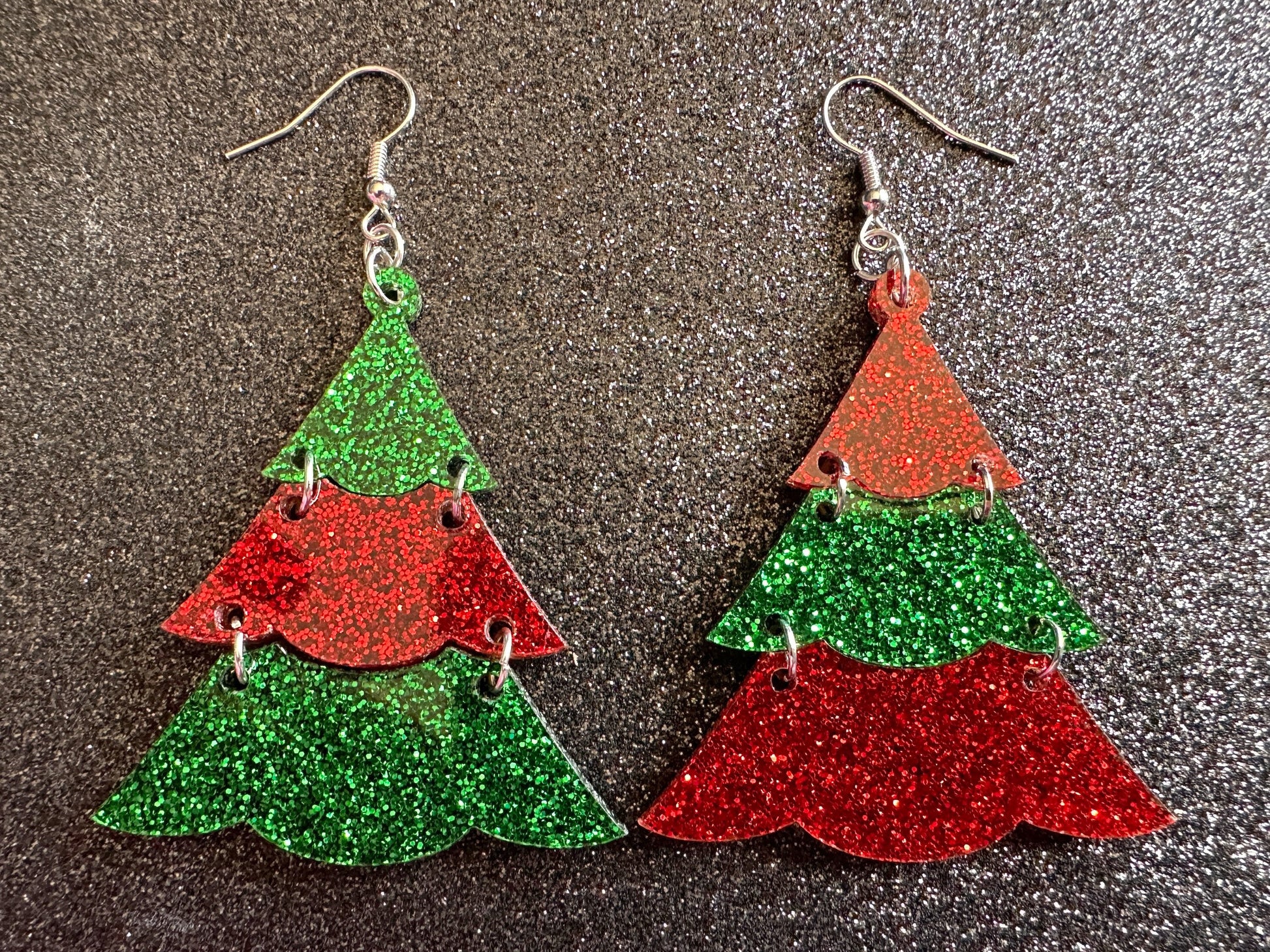 Glittery Christmas Tree Earrings: Laser Cut Acrylic Trees, Green Earrings, Xmas, Winter, Best Gifts for Her/Him/Them