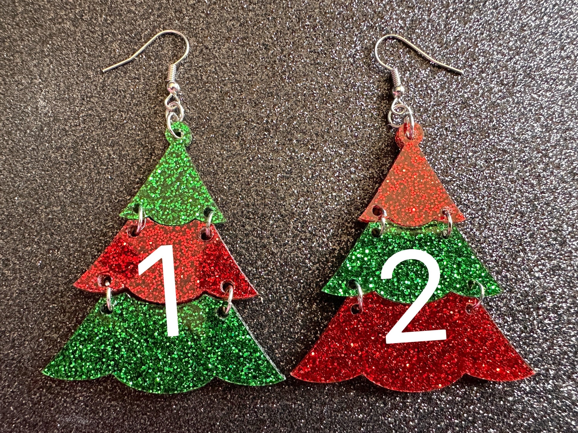 Glittery Christmas Tree Earrings: Laser Cut Acrylic Trees, Green Earrings, Xmas, Winter, Best Gifts for Her/Him/Them