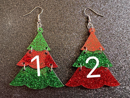 Glittery Christmas Tree Earrings: Laser Cut Acrylic Trees, Green Earrings, Xmas, Winter, Best Gifts for Her/Him/Them