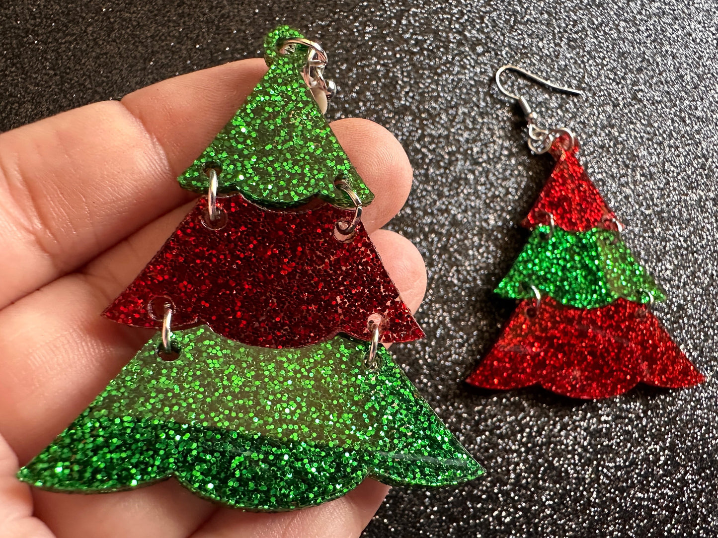 Glittery Christmas Tree Earrings: Laser Cut Acrylic Trees, Green Earrings, Xmas, Winter, Best Gifts for Her/Him/Them