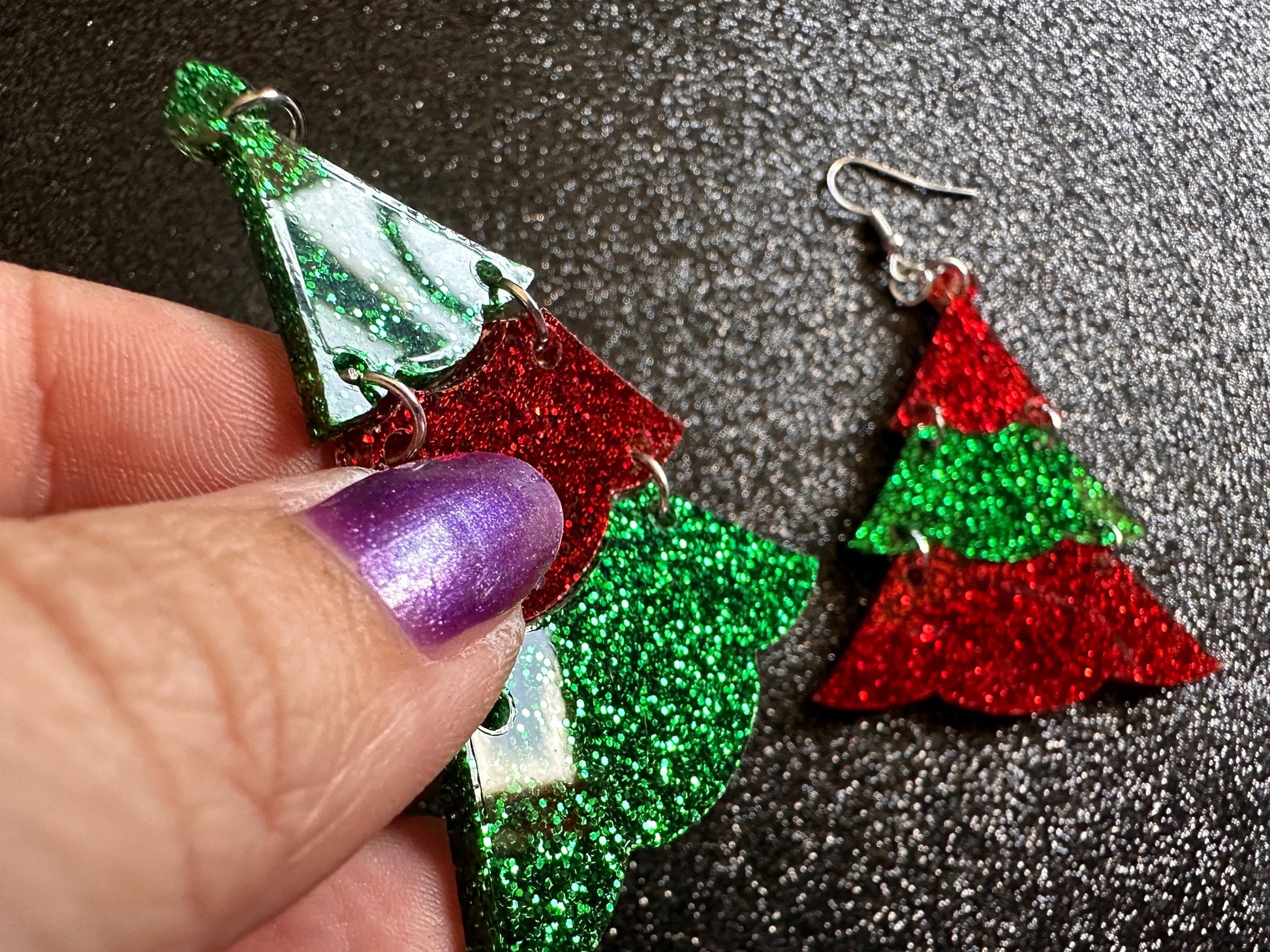Glittery Christmas Tree Earrings: Laser Cut Acrylic Trees, Green Earrings, Xmas, Winter, Best Gifts for Her/Him/Them