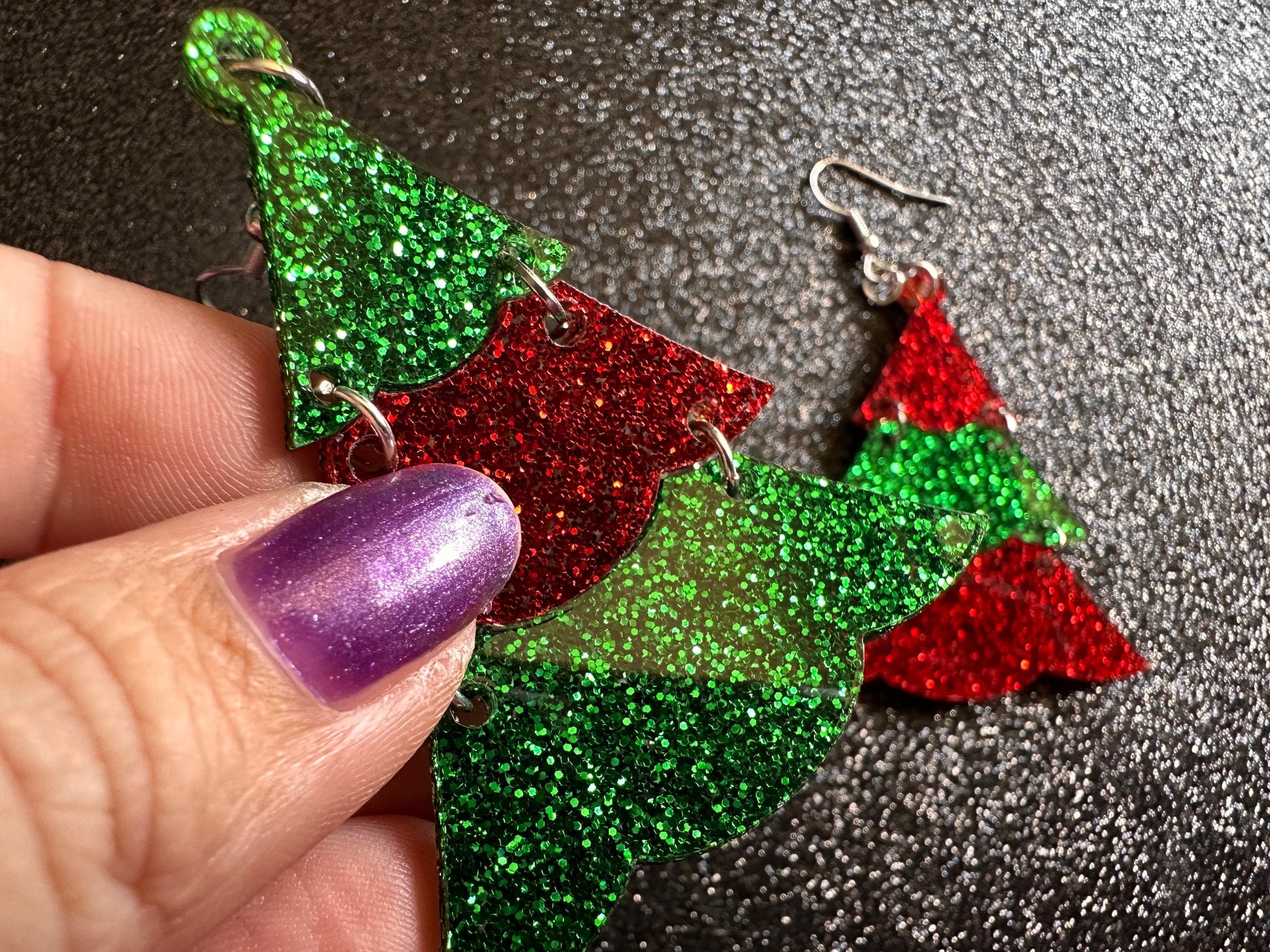 Glittery Christmas Tree Earrings: Laser Cut Acrylic Trees, Green Earrings, Xmas, Winter, Best Gifts for Her/Him/Them