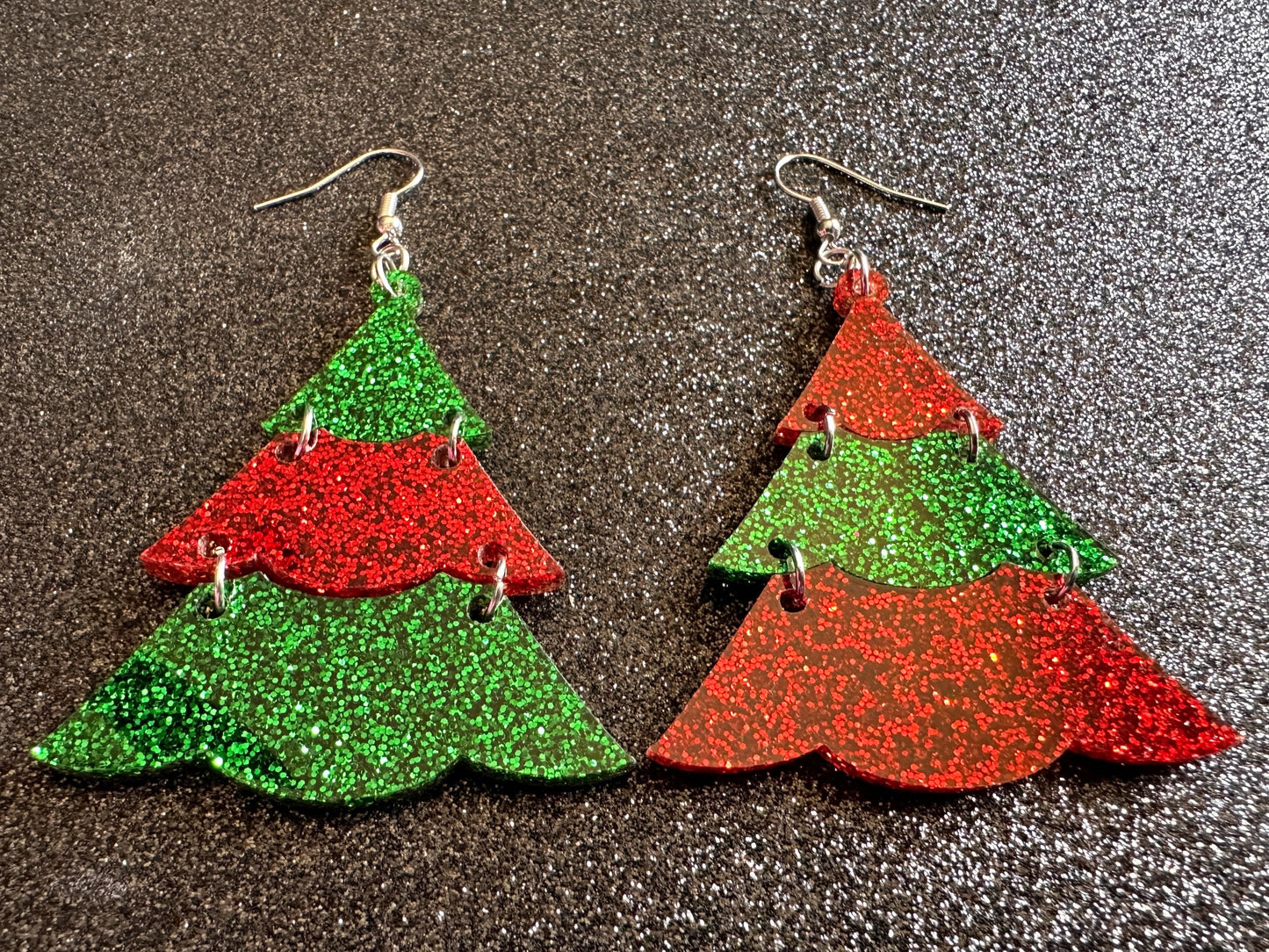 Glittery Christmas Tree Earrings: Laser Cut Acrylic Trees, Green Earrings, Xmas, Winter, Best Gifts for Her/Him/Them