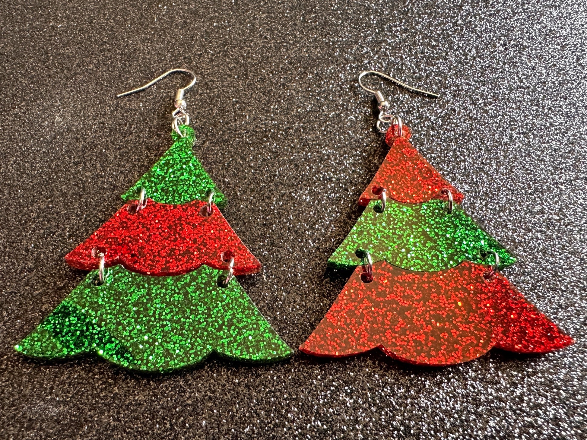 Glittery Christmas Tree Earrings: Laser Cut Acrylic Trees, Green Earrings, Xmas, Winter, Best Gifts for Her/Him/Them