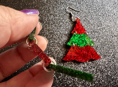 Glittery Christmas Tree Earrings: Laser Cut Acrylic Trees, Green Earrings, Xmas, Winter, Best Gifts for Her/Him/Them