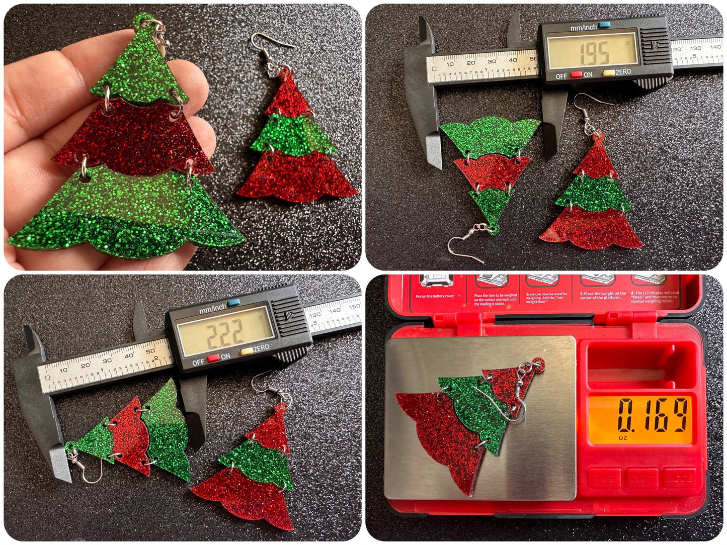 Glittery Christmas Tree Earrings: Laser Cut Acrylic Trees, Green Earrings, Xmas, Winter, Best Gifts for Her/Him/Them