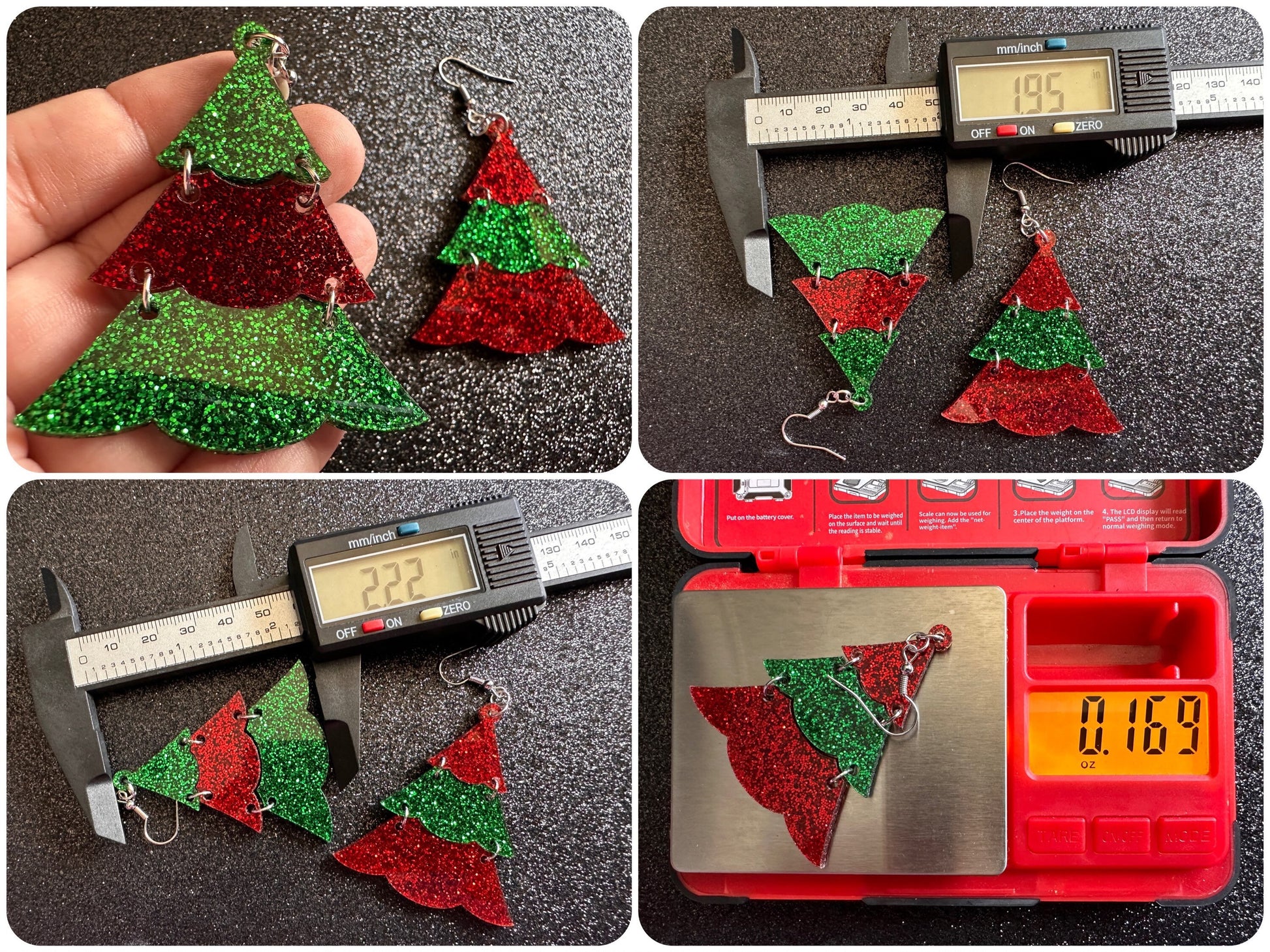 Glittery Christmas Tree Earrings: Laser Cut Acrylic Trees, Green Earrings, Xmas, Winter, Best Gifts for Her/Him/Them
