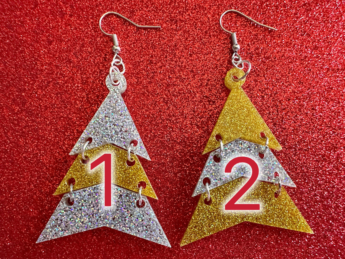Glittery Christmas Tree Earrings: Laser Cut Acrylic Trees, Green Earrings, Xmas, Winter, Gifts for Her/Him/Them