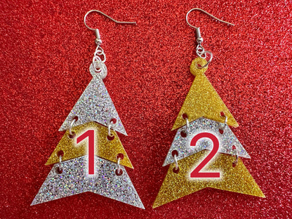 Glittery Christmas Tree Earrings: Laser Cut Acrylic Trees, Green Earrings, Xmas, Winter, Gifts for Her/Him/Them