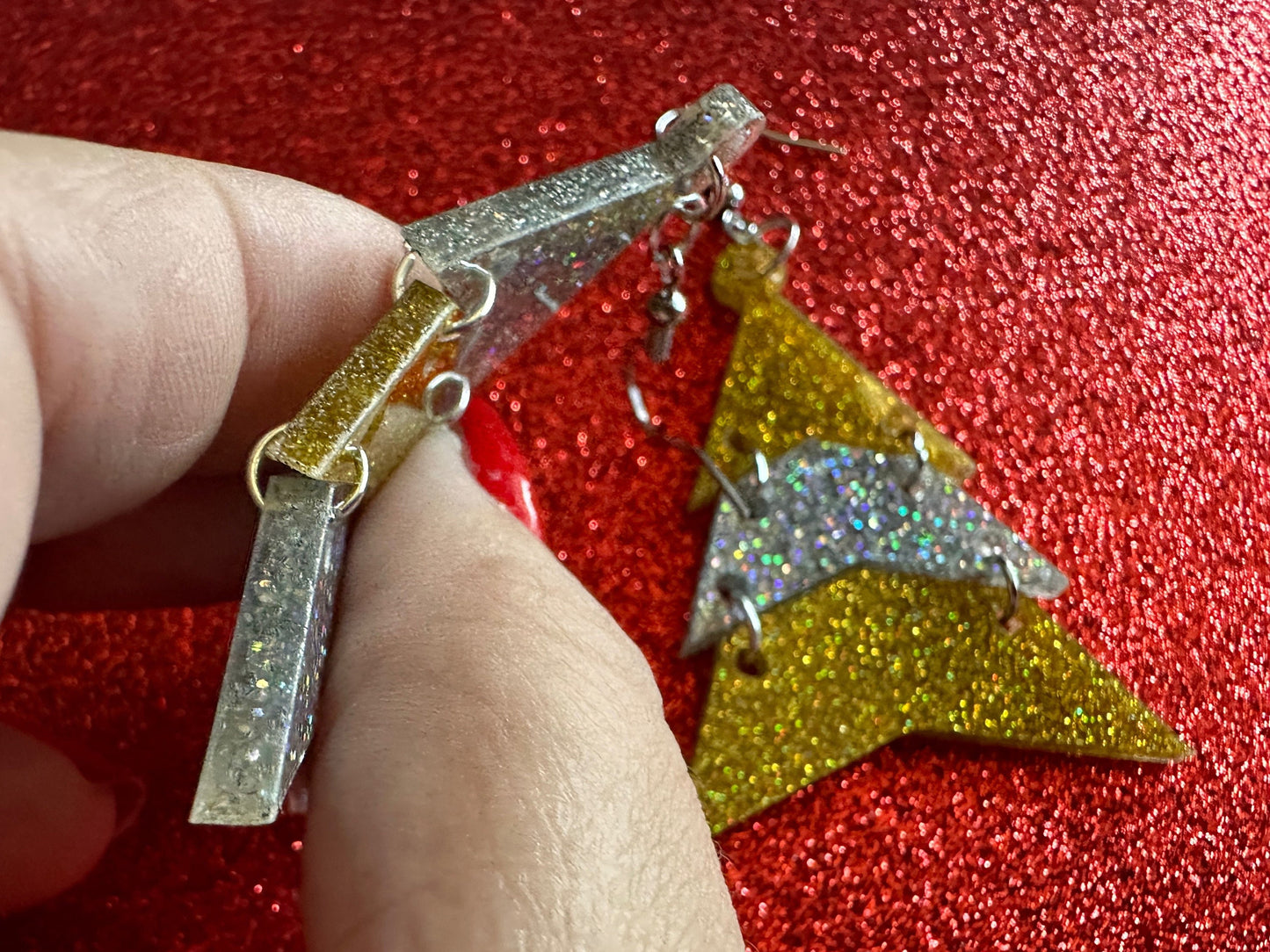 Glittery Christmas Tree Earrings: Laser Cut Acrylic Trees, Green Earrings, Xmas, Winter, Gifts for Her/Him/Them
