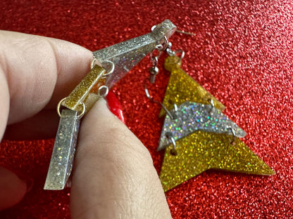 Glittery Christmas Tree Earrings: Laser Cut Acrylic Trees, Green Earrings, Xmas, Winter, Gifts for Her/Him/Them