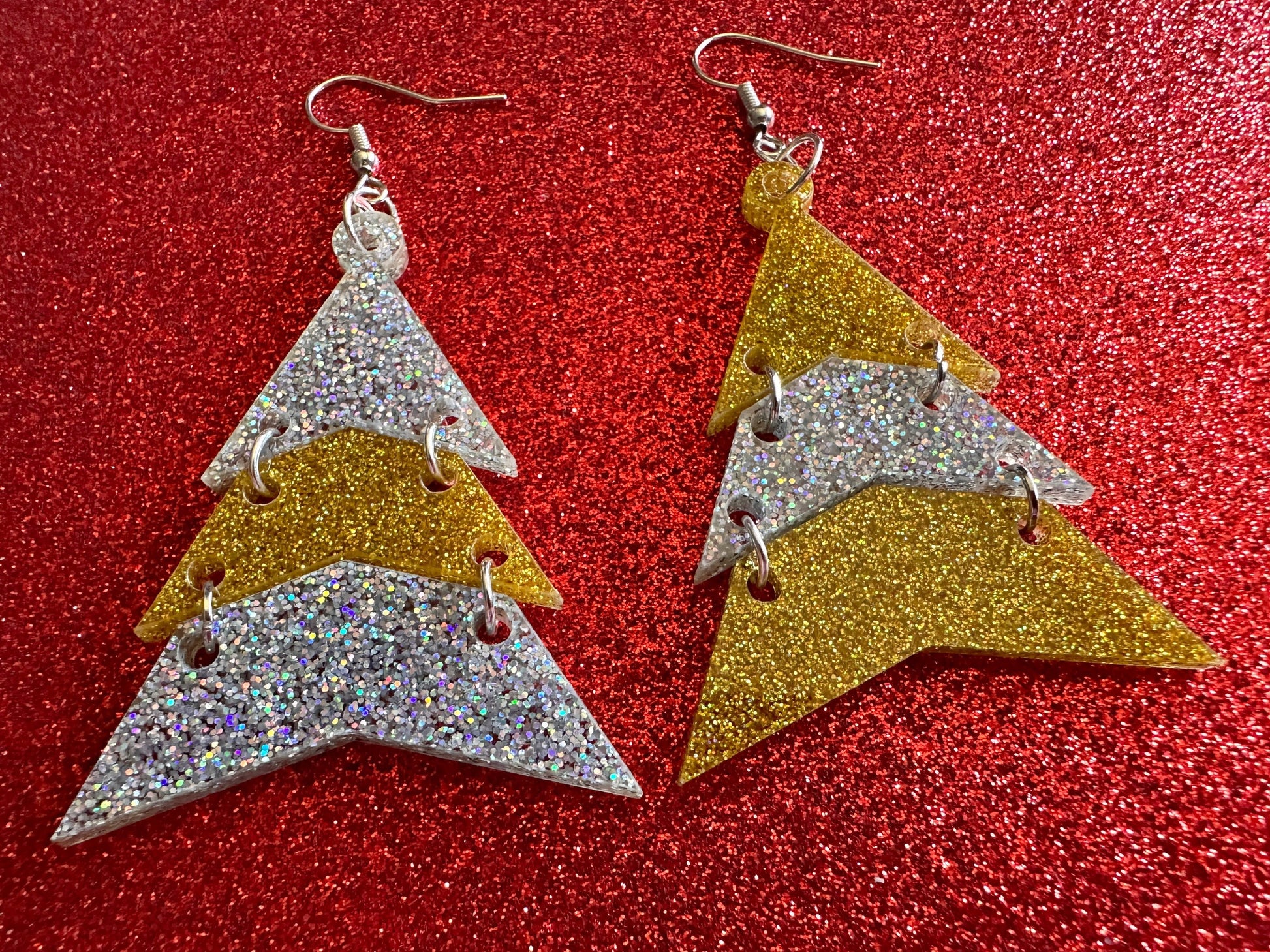 Glittery Christmas Tree Earrings: Laser Cut Acrylic Trees, Green Earrings, Xmas, Winter, Gifts for Her/Him/Them