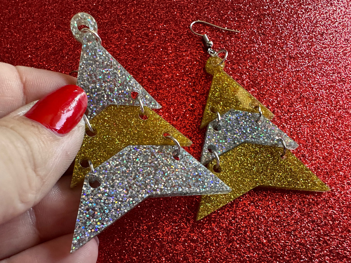 Glittery Christmas Tree Earrings: Laser Cut Acrylic Trees, Green Earrings, Xmas, Winter, Gifts for Her/Him/Them