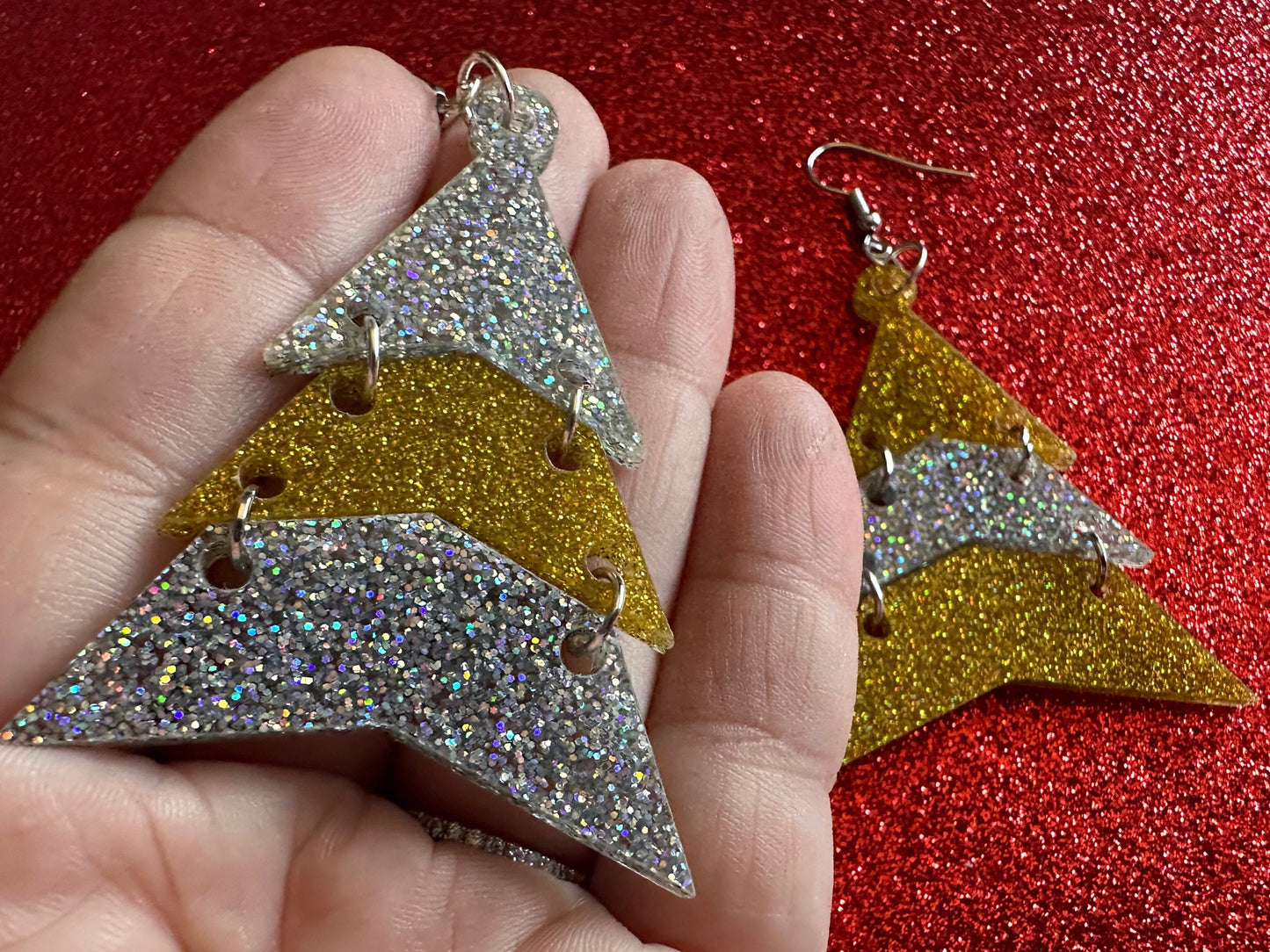 Glittery Christmas Tree Earrings: Laser Cut Acrylic Trees, Green Earrings, Xmas, Winter, Gifts for Her/Him/Them