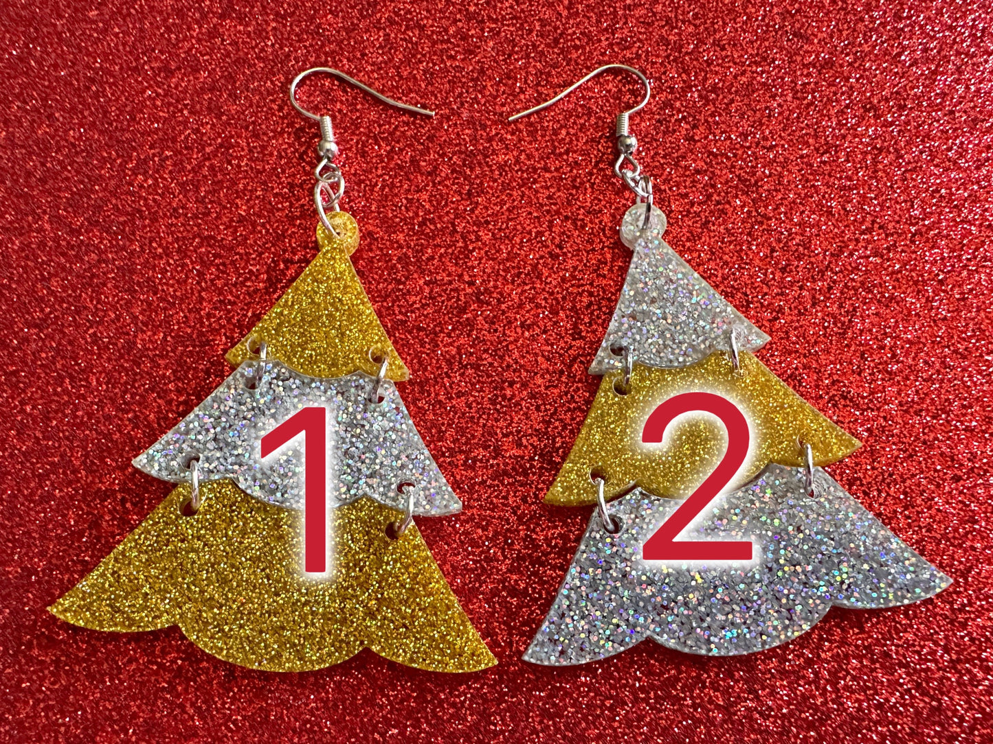 Glittery Christmas Tree Earrings: Laser Cut Acrylic Trees, Green Earrings, Xmas, X-mas, Winter, Best Gifts for Her/Him/Them