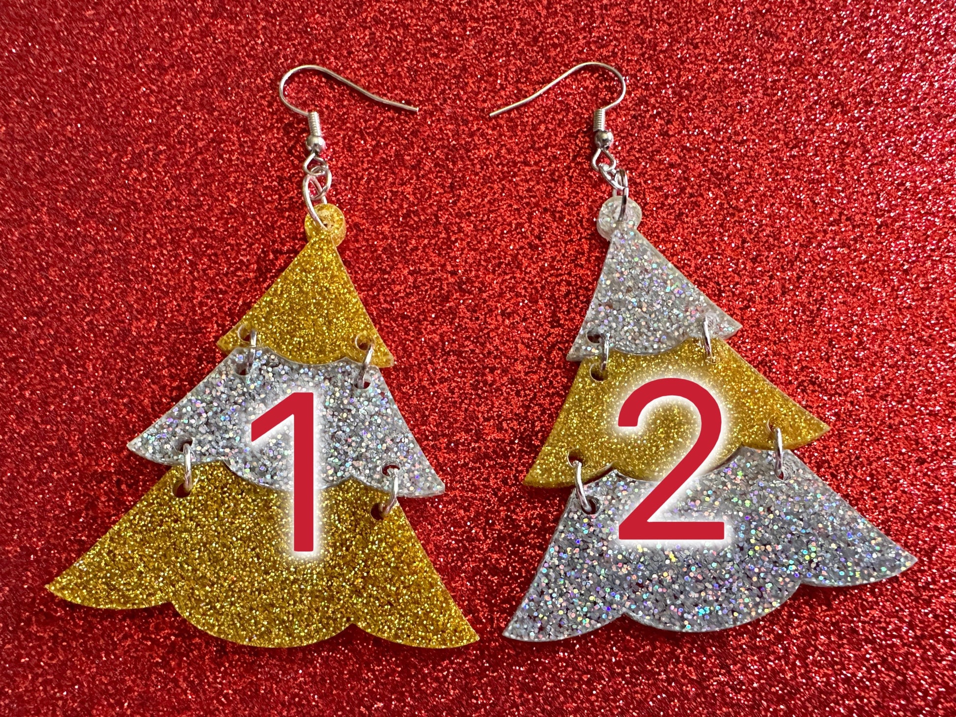 Glittery Christmas Tree Earrings: Laser Cut Acrylic Trees, Green Earrings, Xmas, X-mas, Winter, Best Gifts for Her/Him/Them