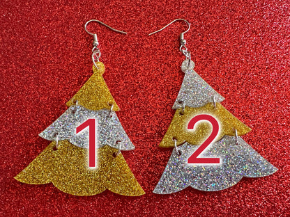 Glittery Christmas Tree Earrings: Laser Cut Acrylic Trees, Green Earrings, Xmas, X-mas, Winter, Best Gifts for Her/Him/Them