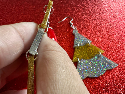 Glittery Christmas Tree Earrings: Laser Cut Acrylic Trees, Green Earrings, Xmas, X-mas, Winter, Best Gifts for Her/Him/Them