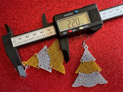 Glittery Christmas Tree Earrings: Laser Cut Acrylic Trees, Green Earrings, Xmas, X-mas, Winter, Best Gifts for Her/Him/Them