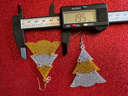 Glittery Christmas Tree Earrings: Laser Cut Acrylic Trees, Green Earrings, Xmas, X-mas, Winter, Best Gifts for Her/Him/Them