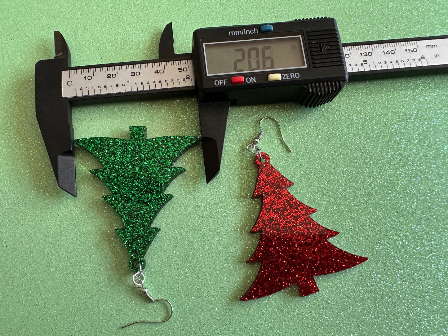 Glittery Christmas Tree Earrings: Laser Cut Acrylic Xmas Trees, Shiny, Sparkly, Green Earrings, Winter, Best Gifts for Her/Him/Them