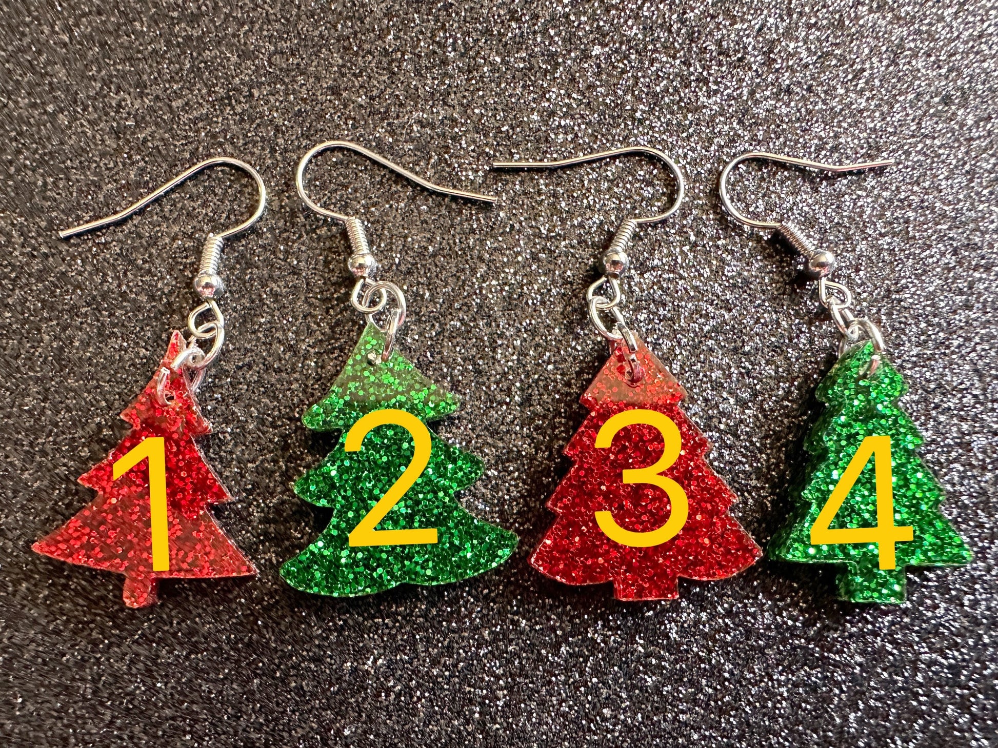 Glittery Christmas Tree Earrings: Laser Cut Acrylic Xmas Trees, Shiny, Sparkly, Green Earrings, Winter, Gifts for Her/Him/Them