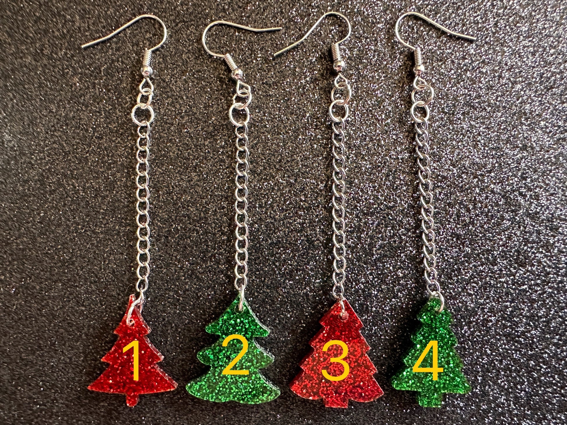 Glittery Christmas Tree Earrings: Laser Cut Acrylic Xmas Trees, Shiny, Sparkly, Green Earrings, Winter, Gifts for Her/Him/Them