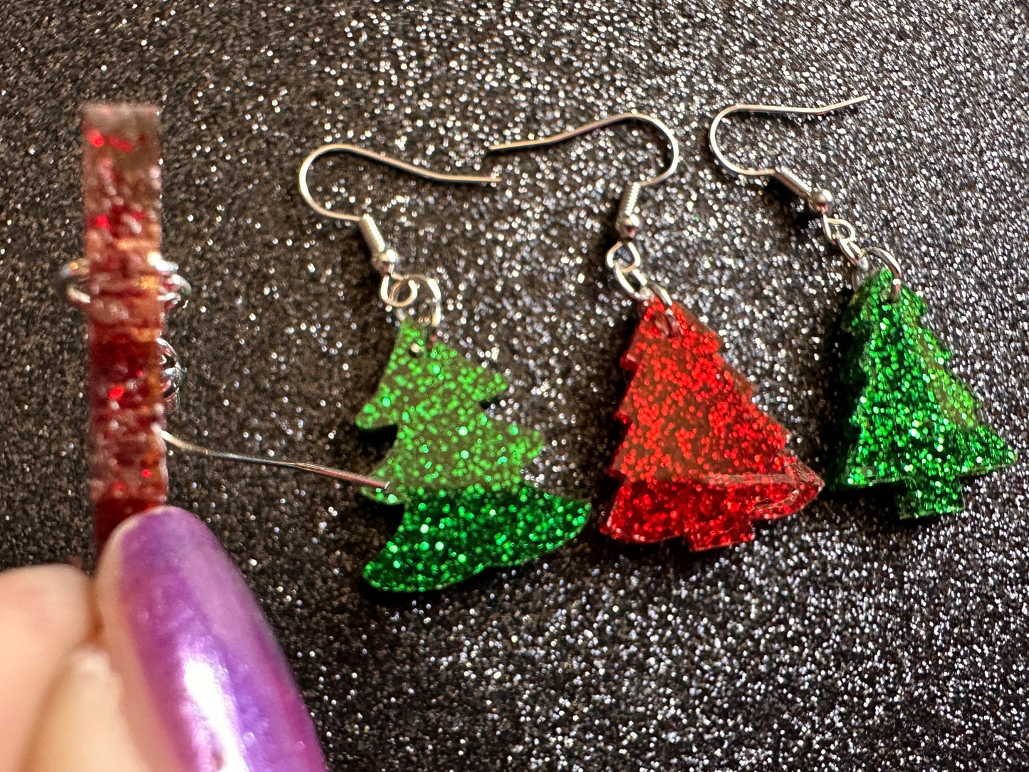 Glittery Christmas Tree Earrings: Laser Cut Acrylic Xmas Trees, Shiny, Sparkly, Green Earrings, Winter, Gifts for Her/Him/Them