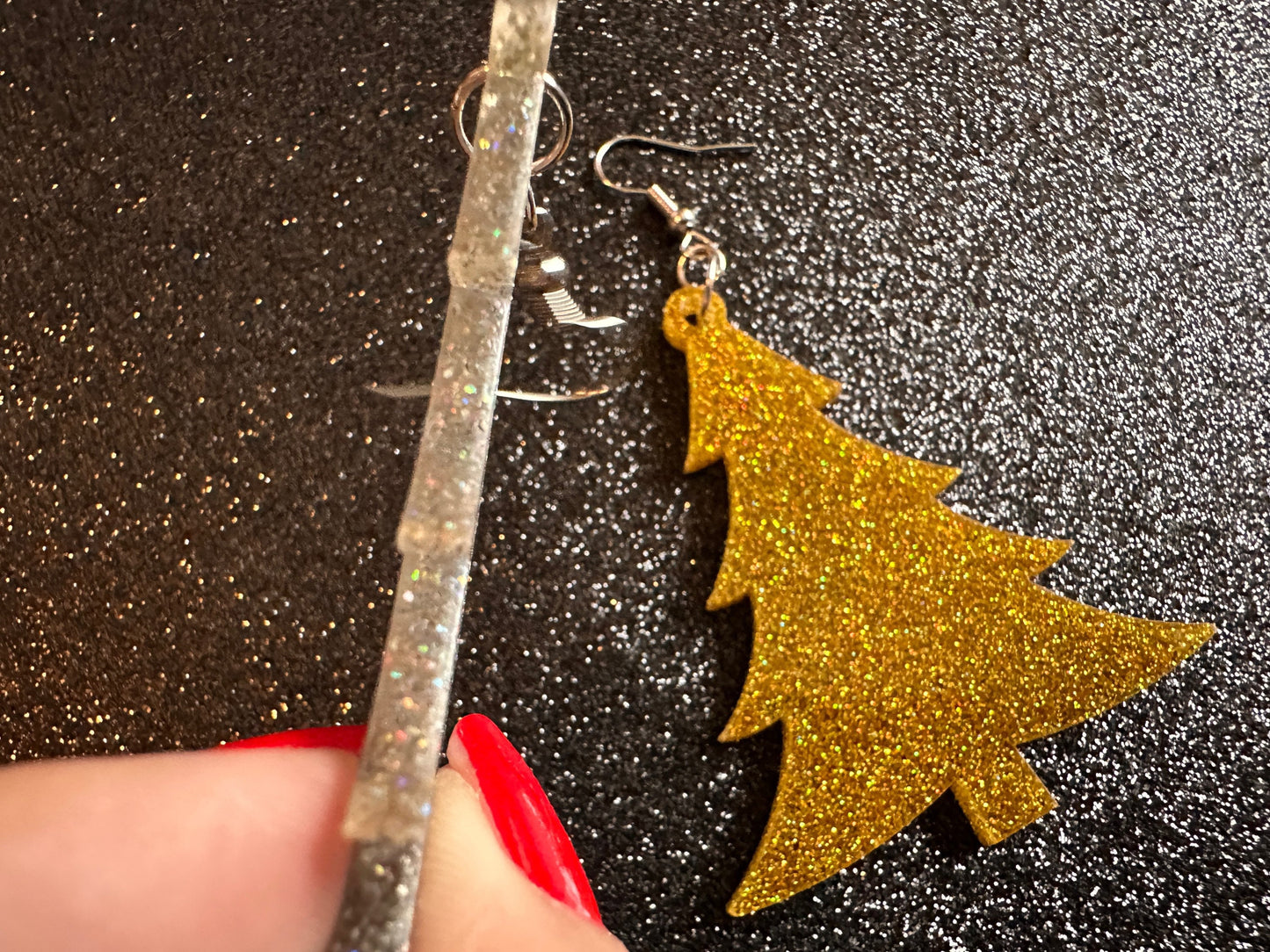 Glittery Christmas Tree Earrings: Laser Cut Acrylic Xmas Trees, Shiny, Sparkly, Green Earrings, Winter, Gifts for Her/Him/Them