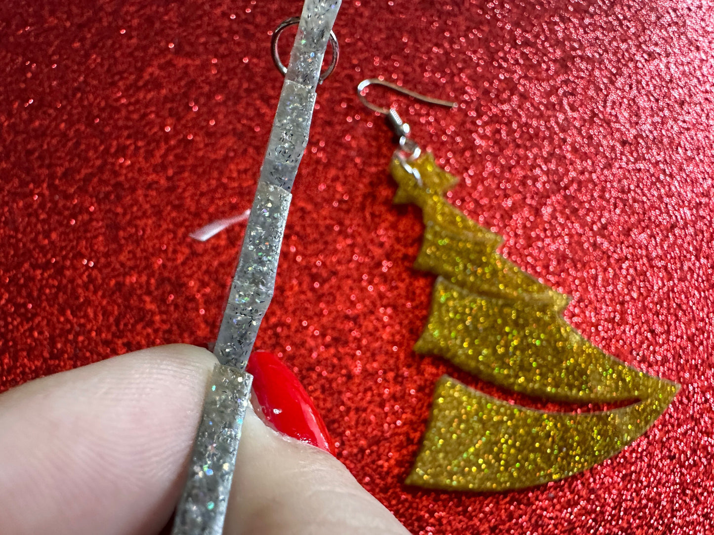 Glittery Christmas Tree Earrings: Laser Cut Acrylic Xmas Trees, Shiny, Sparkly, Green Earrings, Winter, Gifts for Her/Him/Them