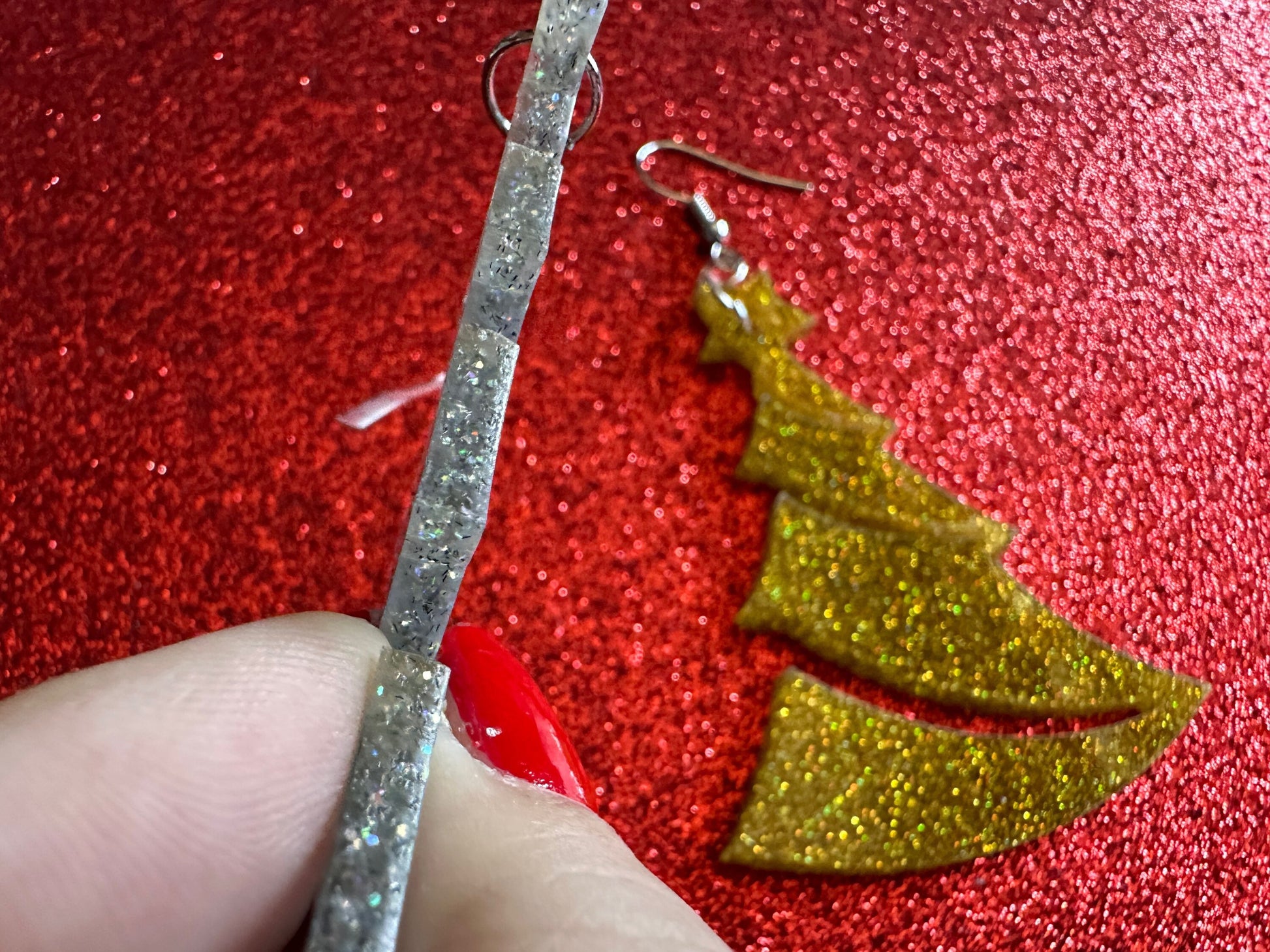 Glittery Christmas Tree Earrings: Laser Cut Acrylic Xmas Trees, Shiny, Sparkly, Green Earrings, Winter, Gifts for Her/Him/Them