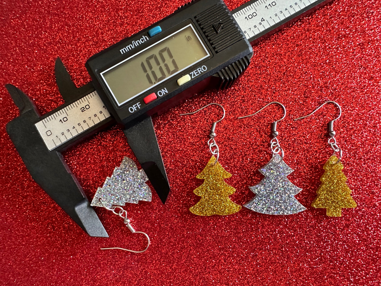 Glittery Christmas Tree Earrings: Laser Cut Acrylic Xmas Trees, Shiny, Sparkly, Green Earrings, Winter, Gifts for Her/Him/Them