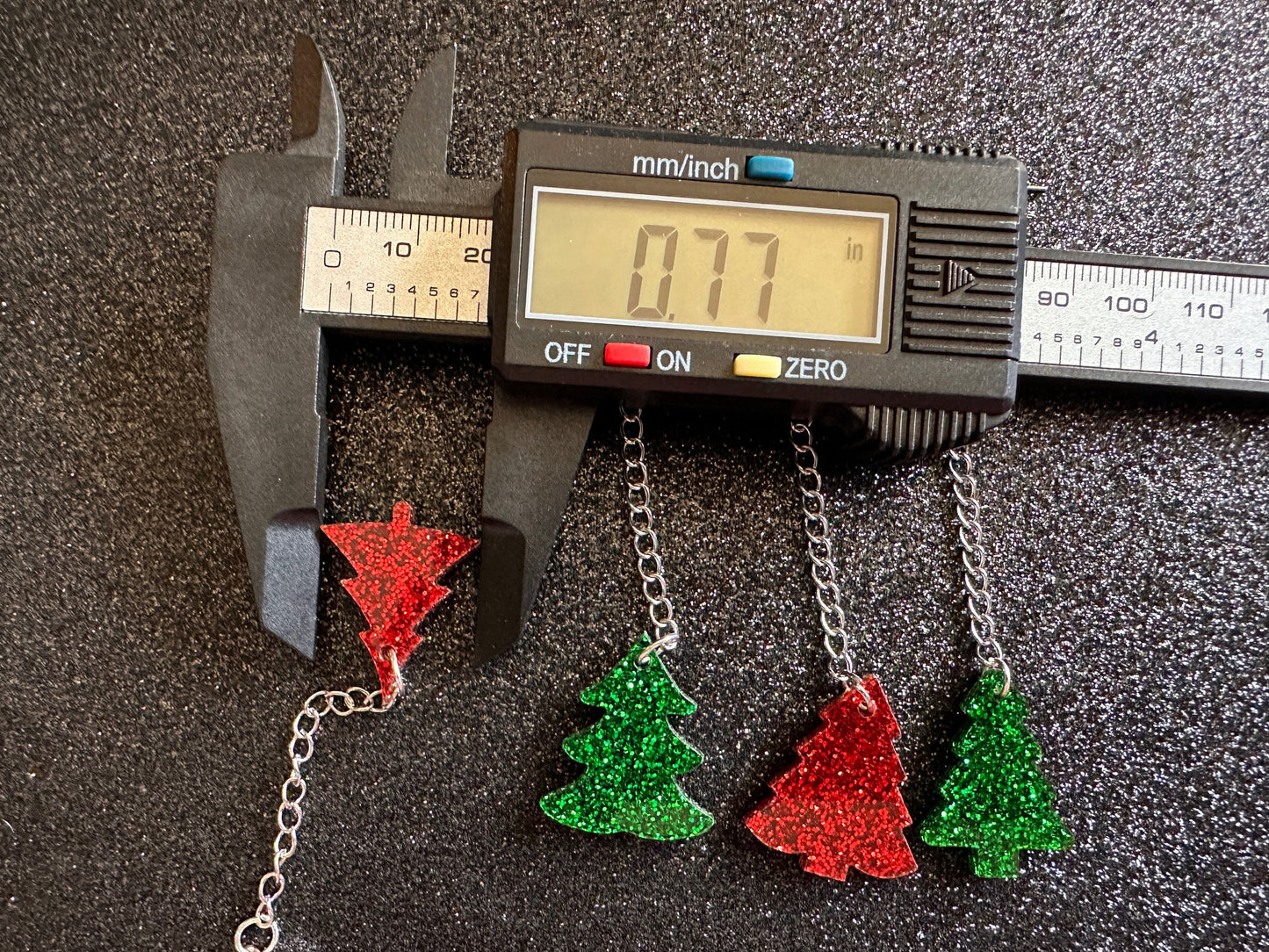 Glittery Christmas Tree Earrings: Laser Cut Acrylic Xmas Trees, Shiny, Sparkly, Green Earrings, Winter, Gifts for Her/Him/Them