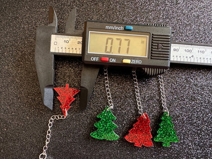 Glittery Christmas Tree Earrings: Laser Cut Acrylic Xmas Trees, Shiny, Sparkly, Green Earrings, Winter, Gifts for Her/Him/Them
