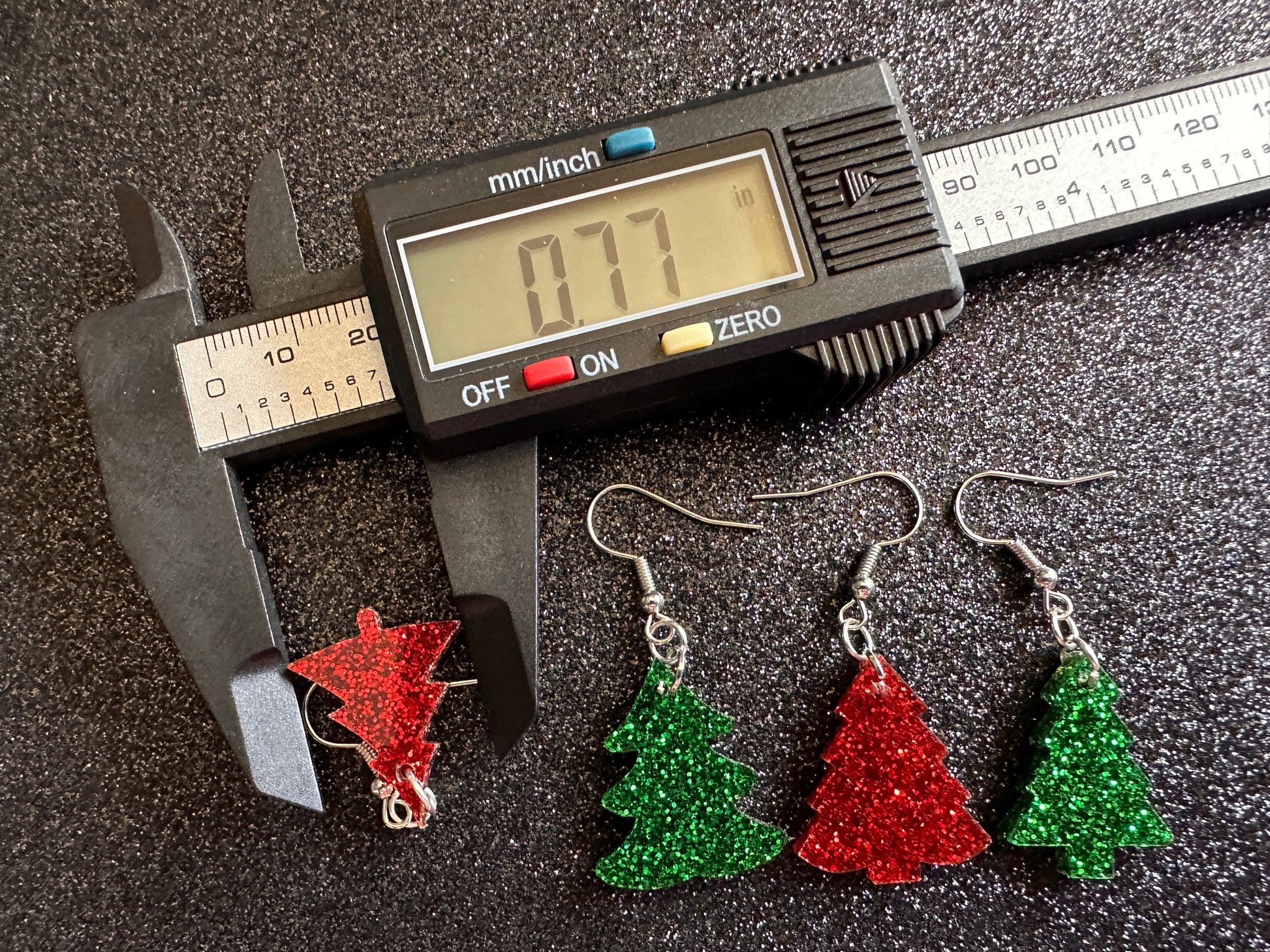 Glittery Christmas Tree Earrings: Laser Cut Acrylic Xmas Trees, Shiny, Sparkly, Green Earrings, Winter, Gifts for Her/Him/Them