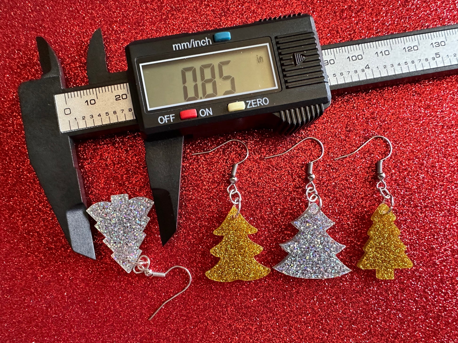 Glittery Christmas Tree Earrings: Laser Cut Acrylic Xmas Trees, Shiny, Sparkly, Green Earrings, Winter, Gifts for Her/Him/Them