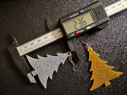 Glittery Christmas Tree Earrings: Laser Cut Acrylic Xmas Trees, Shiny, Sparkly, Green Earrings, Winter, Gifts for Her/Him/Them