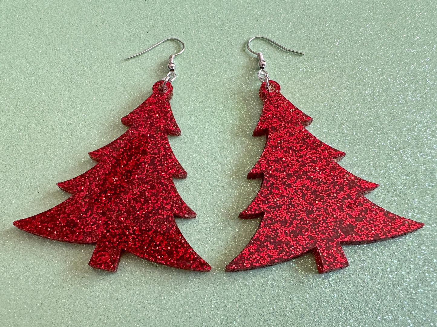 Glittery Christmas Tree Earrings: Laser Cut Acrylic Xmas Trees, Shiny, Sparkly, Green Earrings, Winter, X-mas, Best Gifts for Her/Him/Them