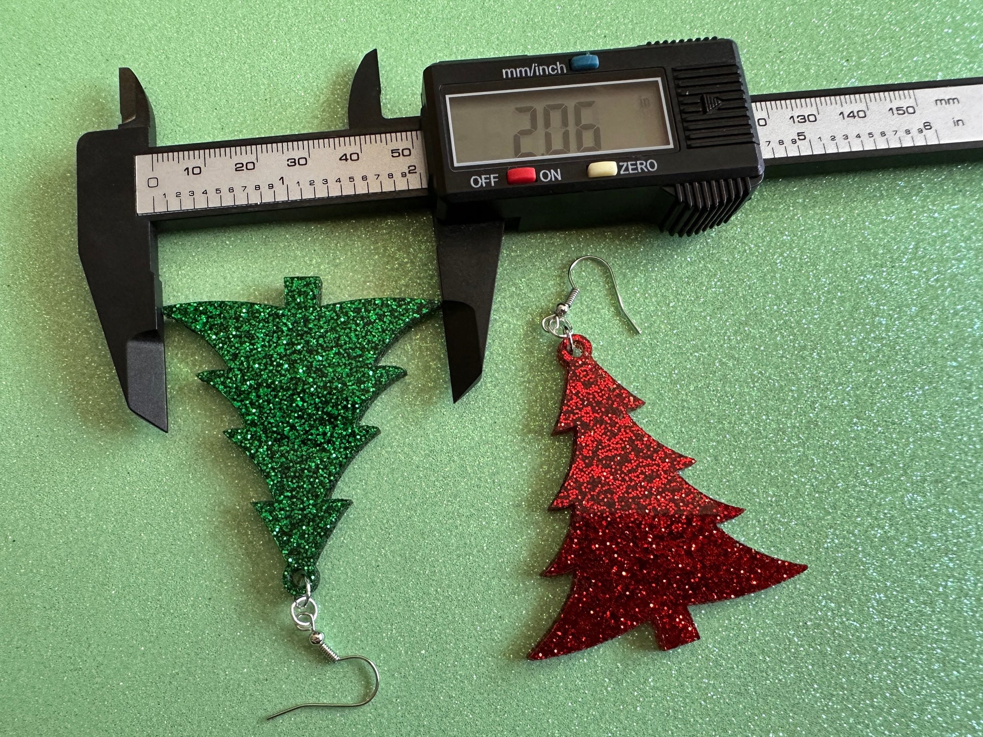 Glittery Christmas Tree Earrings: Laser Cut Acrylic Xmas Trees, Shiny, Sparkly, Green Earrings, Winter, X-mas, Best Gifts for Her/Him/Them