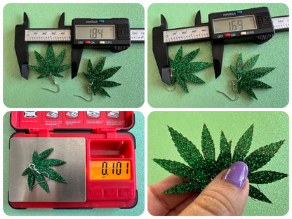 Glittery Leaf Earrings: Laser Cut Acrylic Leaves, Bud, Sparkly Green Earrings, Plants, 420, Pot, Best Gifts for Her/Him/Them