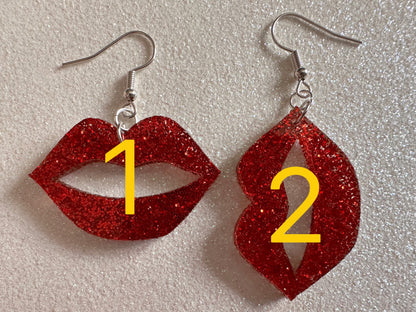 Glittery Lip Earrings: Laser Cut Acrylic Lips, Makeup, Girl, Woman, Love, Kiss, Valentines, Anniversary, Best Gifts for Her/Him/Them